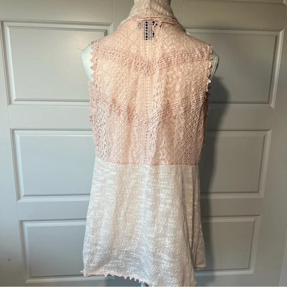 Say What? LG Boho Peach Lace‎ Crochet Open Vest Style Flowing Shawl